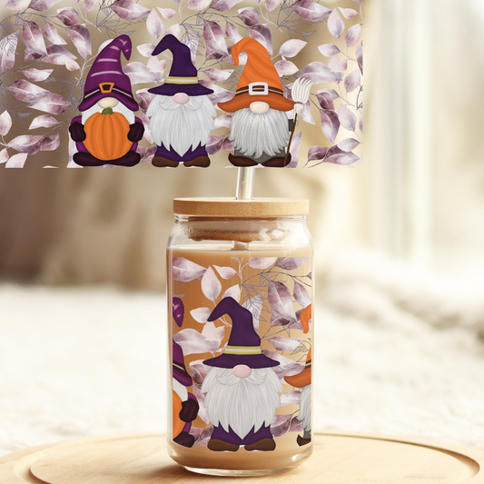 Tumbler Cup Wrap 16oz UV DTF Crystal Sticker: Halloween Gnomes UVDTF100286