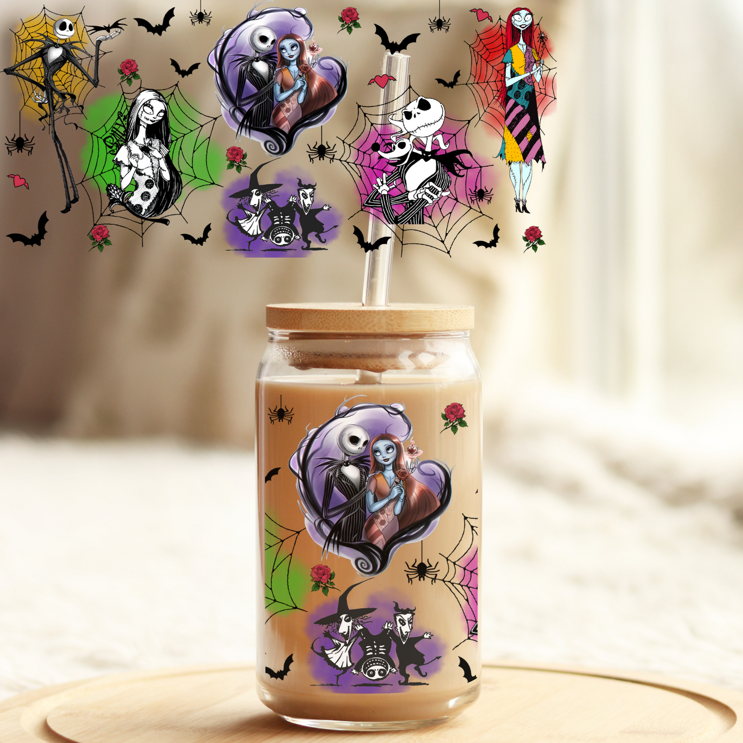 Tumbler Cup Wrap 16oz UV DTF Crystal Sticker: Jack and Sally UVDTF100273