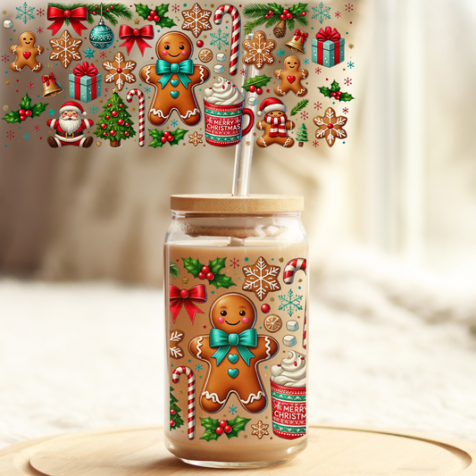 Tumbler Cup Wrap 16oz UV DTF Crystal Sticker: Gingerbread Man UVDTF100307