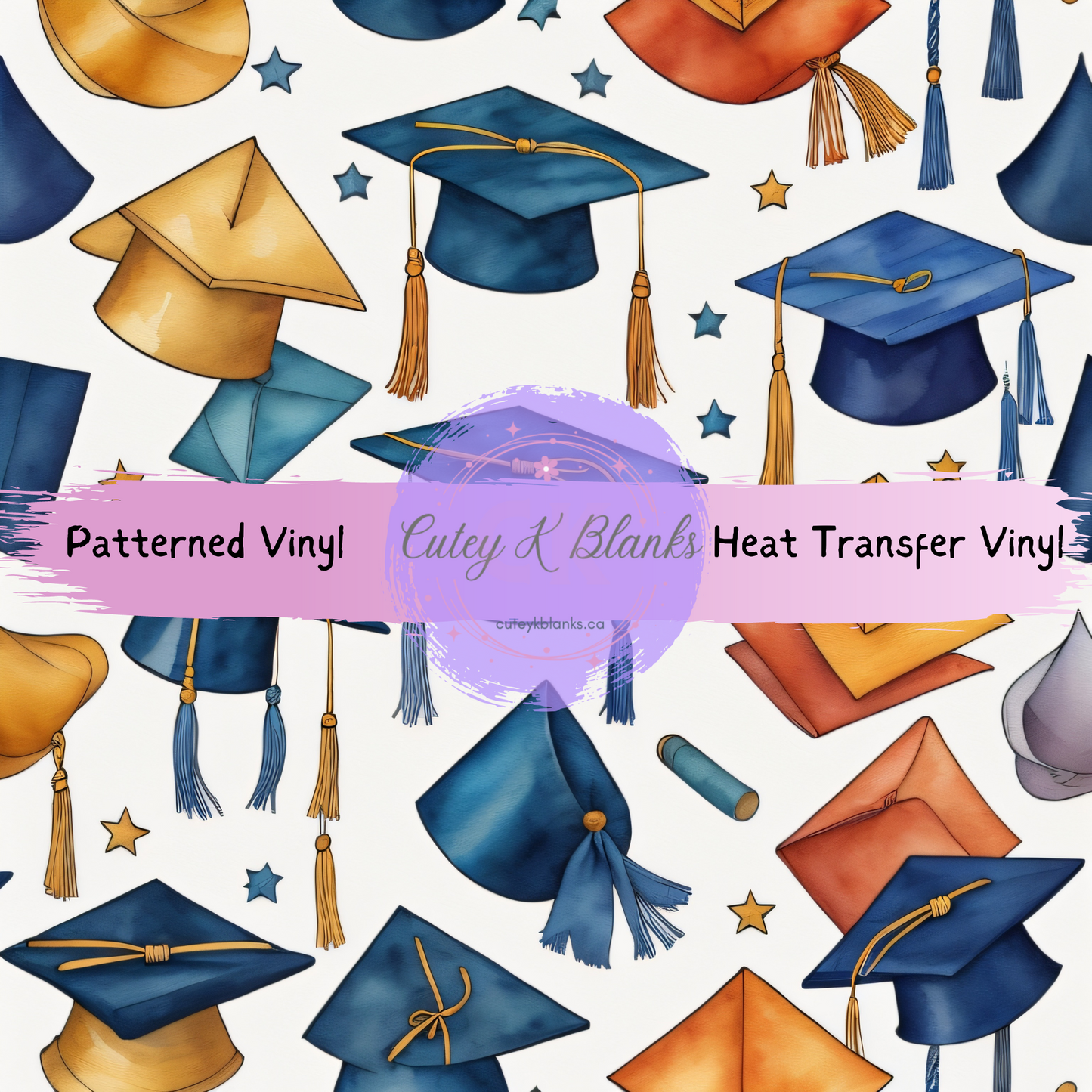 Premium Patterned Printed Vinyl and Heat Transfer (HTV) Sheets - Graduation Hats - PV100070 - Cutey K Blanks