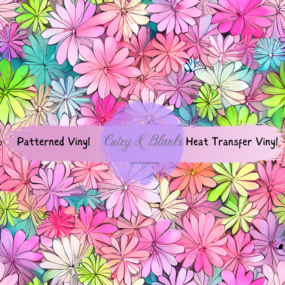 Premium Patterned Printed Vinyl and Heat Transfer (HTV) Sheets - Flowers - PV100071 - Cutey K Blanks
