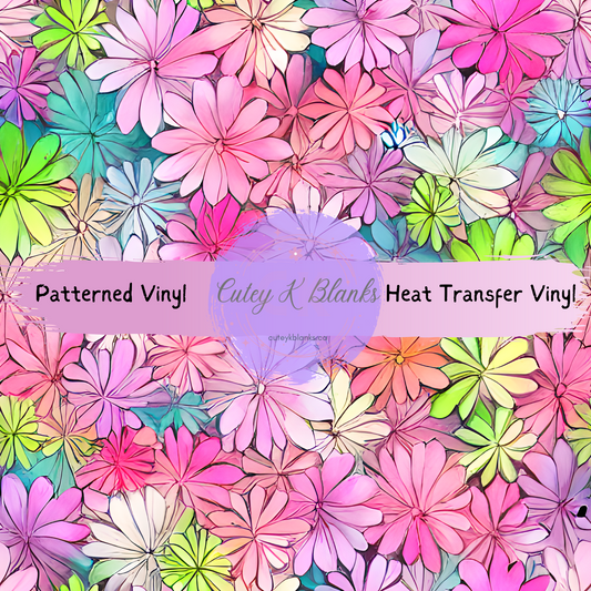 Premium Patterned Printed Vinyl and Heat Transfer (HTV) Sheets - Watercolour Flowers - PV100072 - Cutey K Blanks