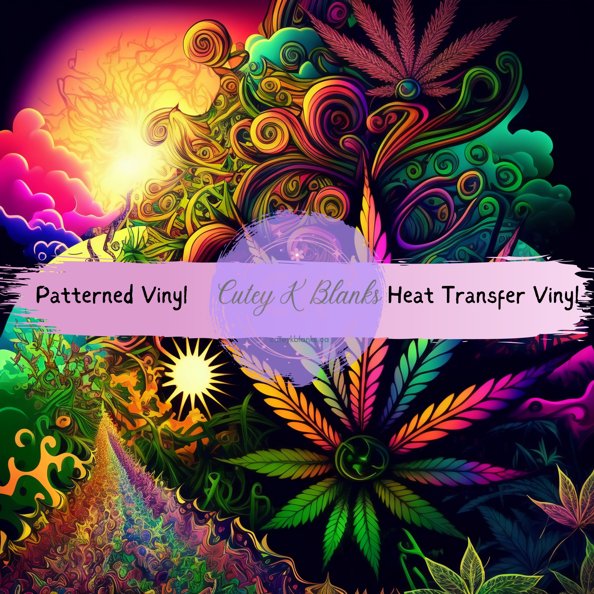 Patterned Printed Vinyl and Heat Transfer (HTV) Sheets - Iridescent Cannabis - PV100108 - Cutey K Blanks