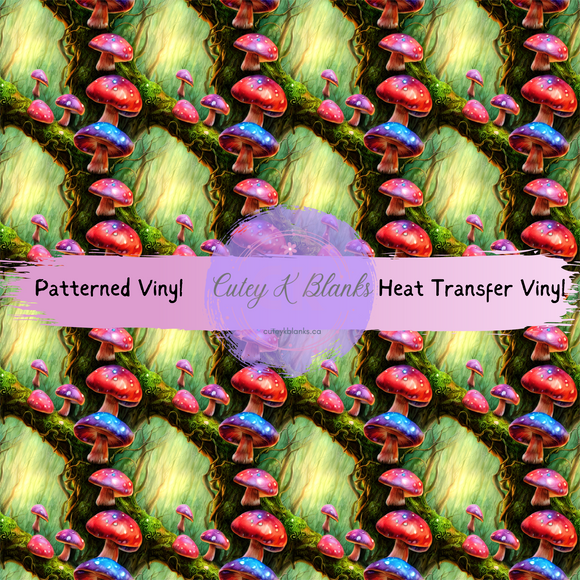 Patterned Printed Vinyl and Heat Transfer (HTV) Sheets - Mushrooms - PV100111 - Cutey K Blanks