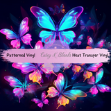 Patterned Printed Vinyl and Heat Transfer (HTV) Sheets - Neon Butterflies- PV100114