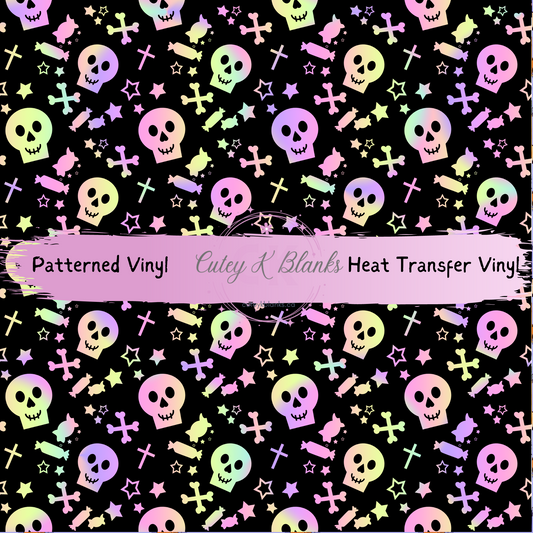 Patterned Printed Vinyl and Heat Transfer (HTV) Sheets - Halloween Skulls - PV100148