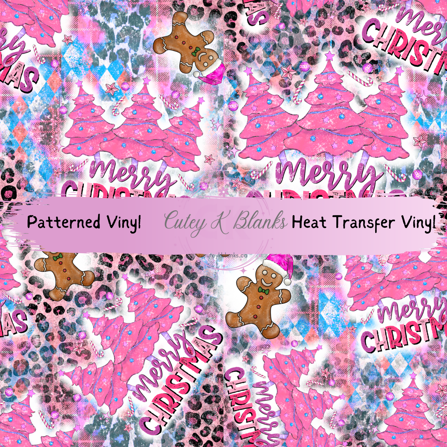 Patterned Printed Vinyl and Heat Transfer (HTV) Sheets - Pink Christmas Trees -  PV100230