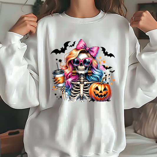 DTF Shirt Transfer - Ready to Press - Halloween Skeleton Pumpkin -  DTF100169