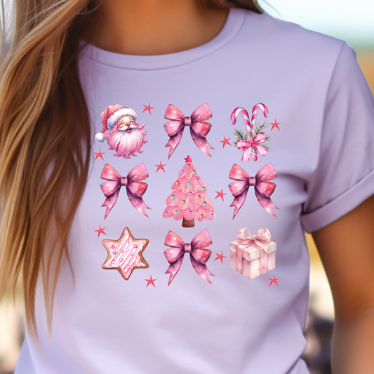 DTF Shirt Transfer - Ready to Press - Christmas Pink Bow -  DTF100207