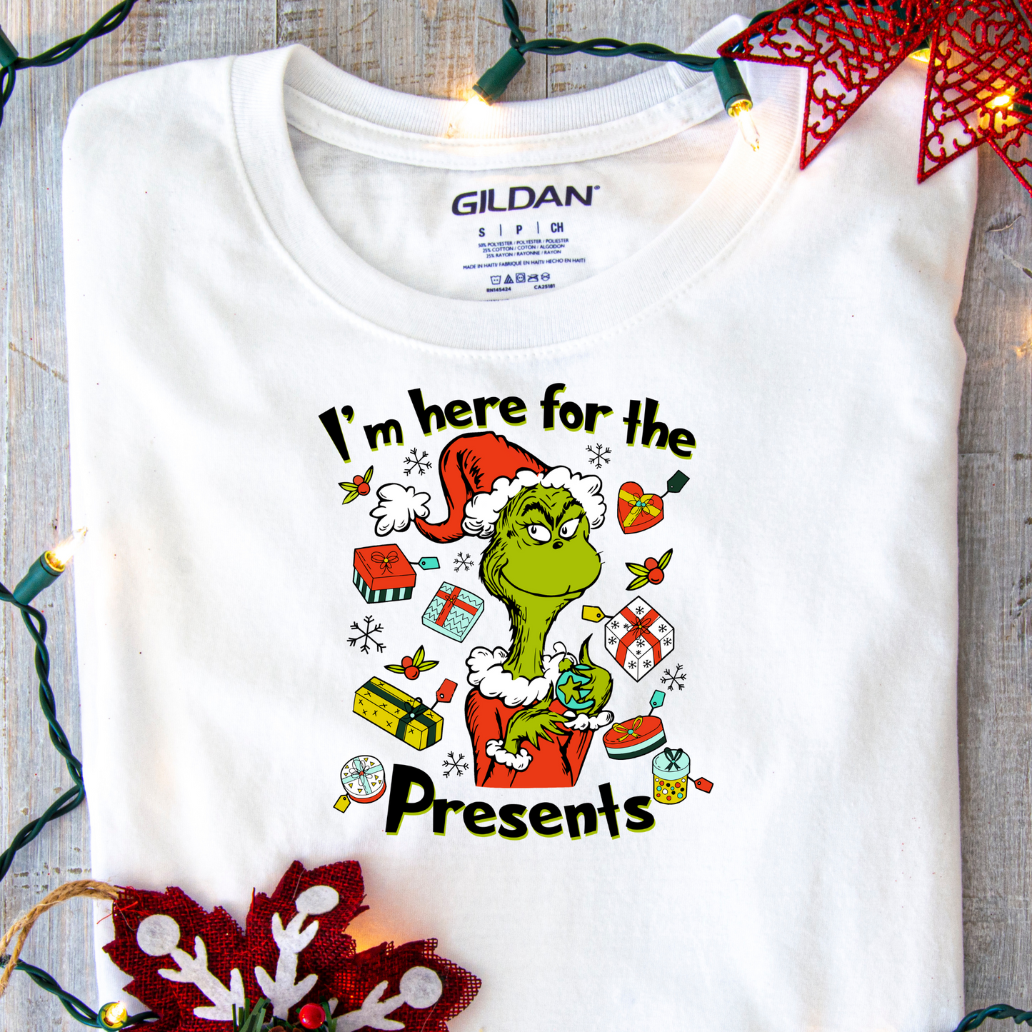 DTF Shirt Transfer - Ready to Press - Grinch Here for the Presents-  DTF100296