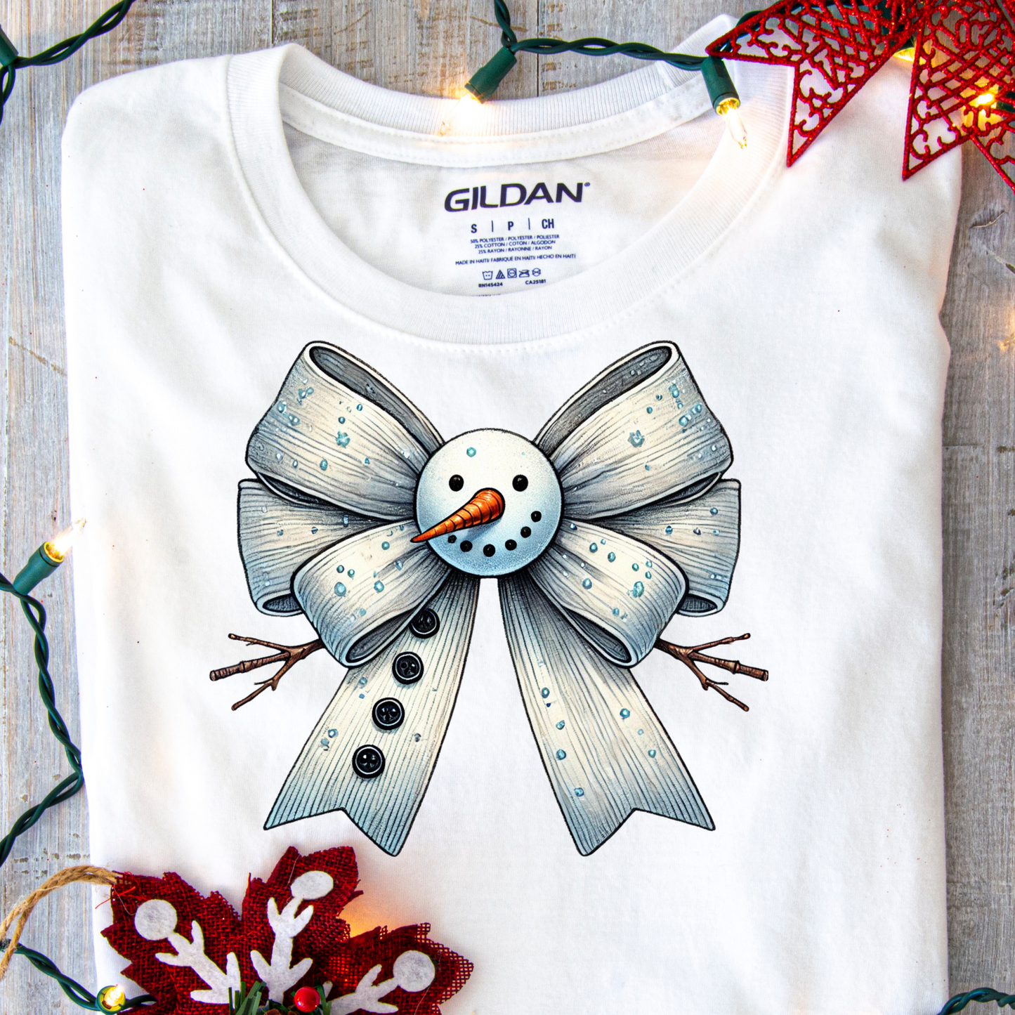 DTF Shirt Transfer - Ready to Press - Snowman Bow -  DTF100454