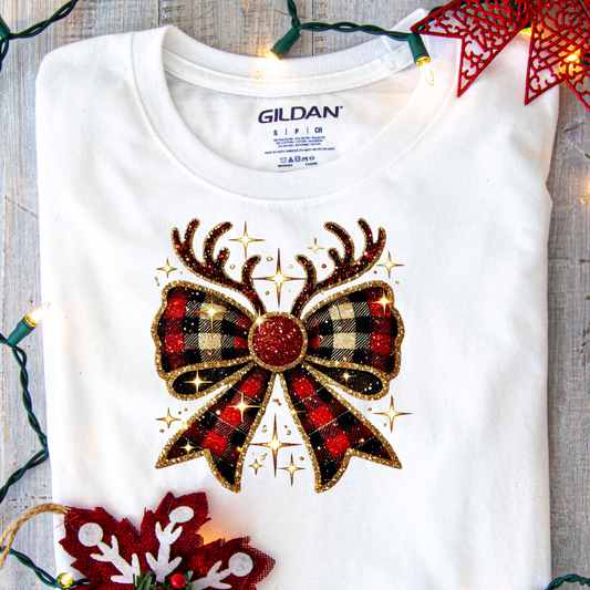 DTF Shirt Transfer - Ready to Press - Reindeer Bow -  DTF100450