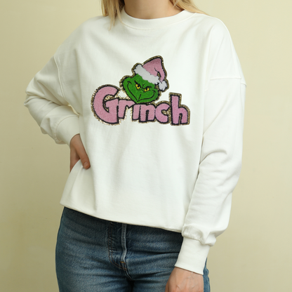 Chenille Iron On Patch: Pink Grinch