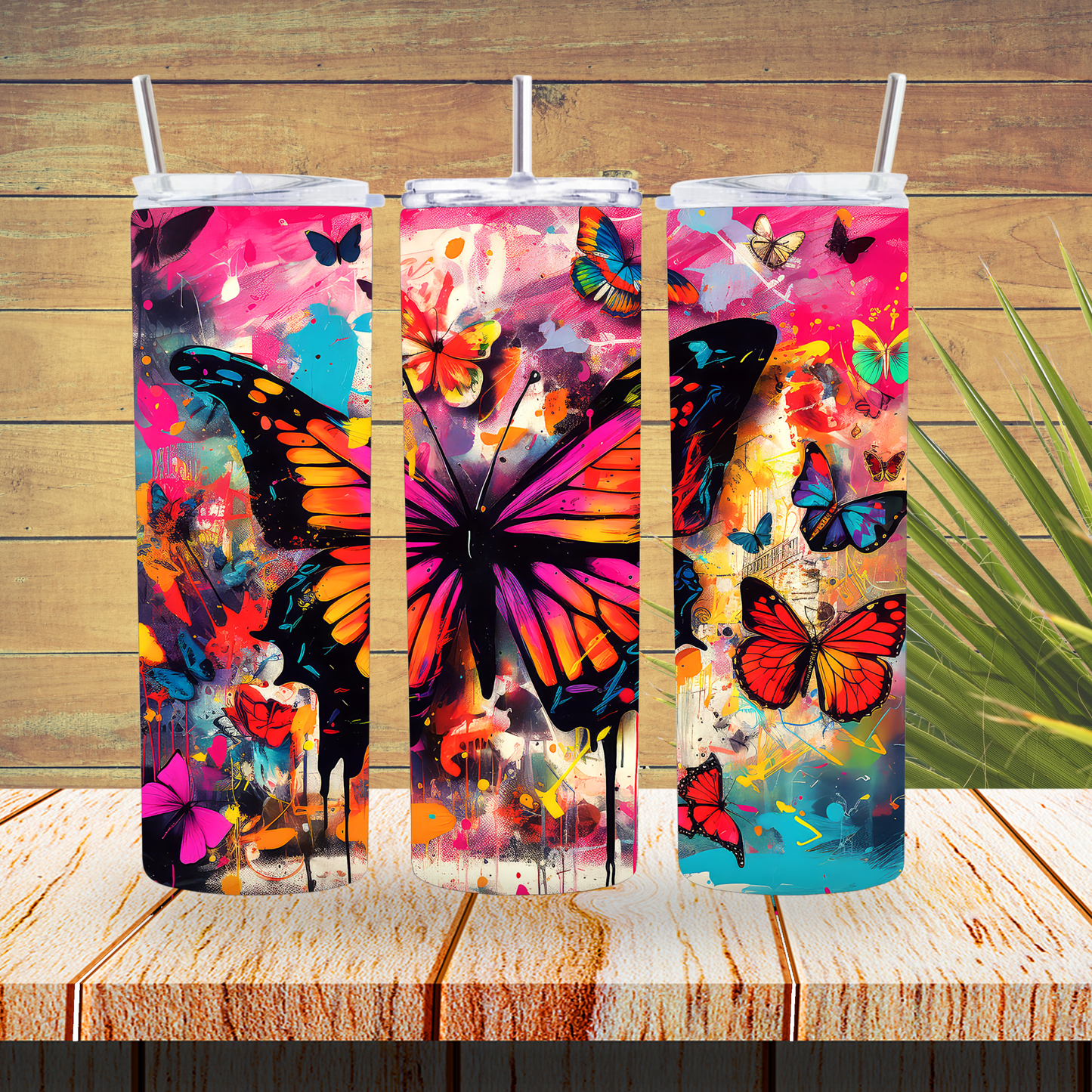 Ready to Use - Sublimation or Vinyl Tumbler Wraps  - Graffiti Butterfly- TW100590