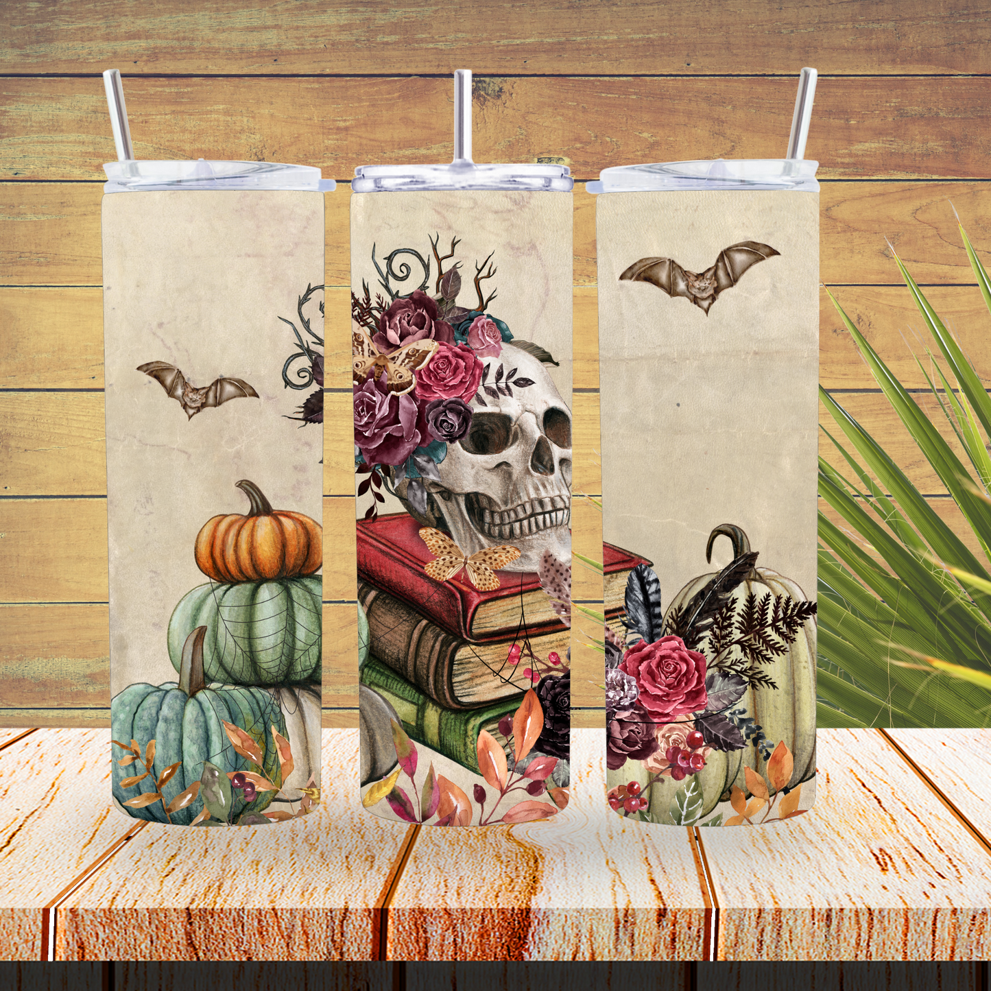 Ready to Use - Sublimation or Vinyl Tumbler Wraps  - Book Skull - TW100284