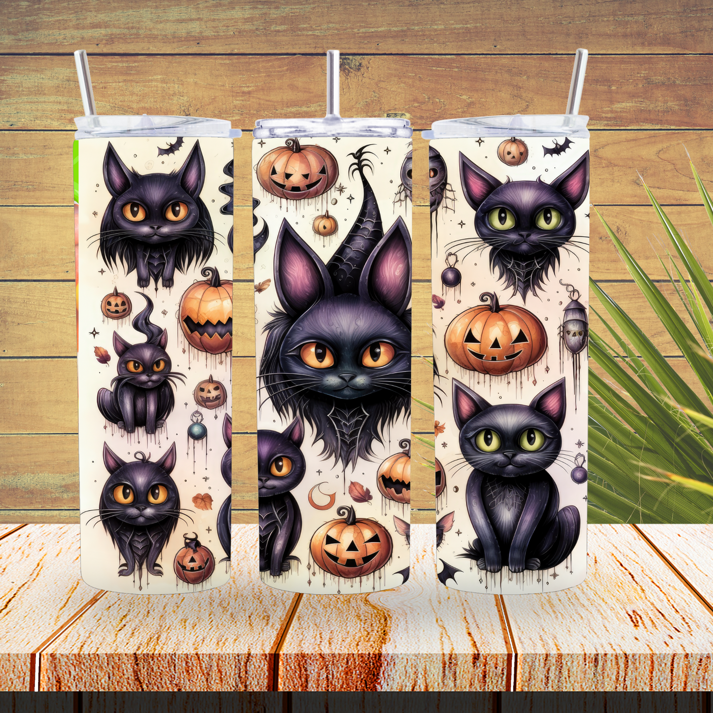 Ready to Use - Sublimation or Vinyl Tumbler Wraps  - Black Cat Bats - TW100288