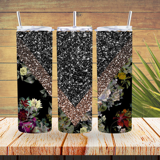 Ready to Use - Sublimation or Vinyl Tumbler Wraps  - Dark Floral V Split- TW100384