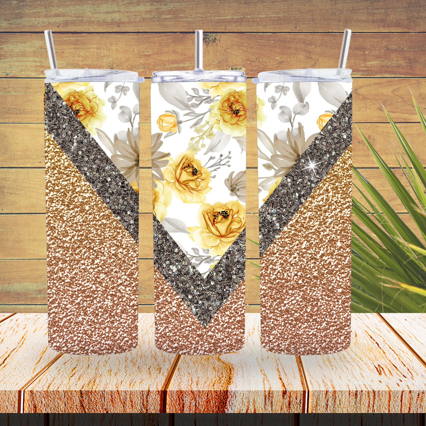 Vinyl Tumbler Wraps  - Yellow Floral V Split- TW100403