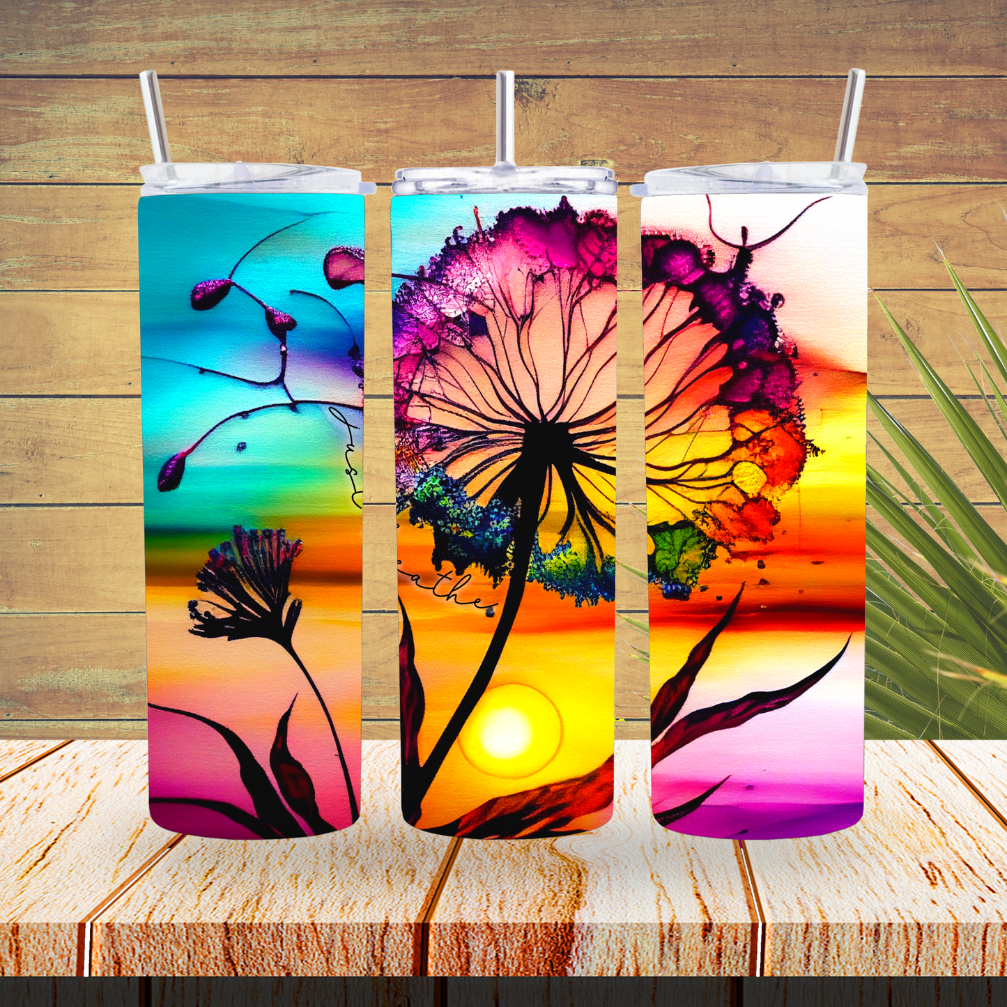 Ready to Use - Sublimation or Vinyl Tumbler Wraps  - Alcohol Ink Dandelion- TW100439