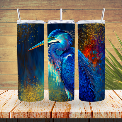 Ready to Use - Sublimation or Vinyl Tumbler Wraps  - Alcohol Ink Blue Heron- TW100440