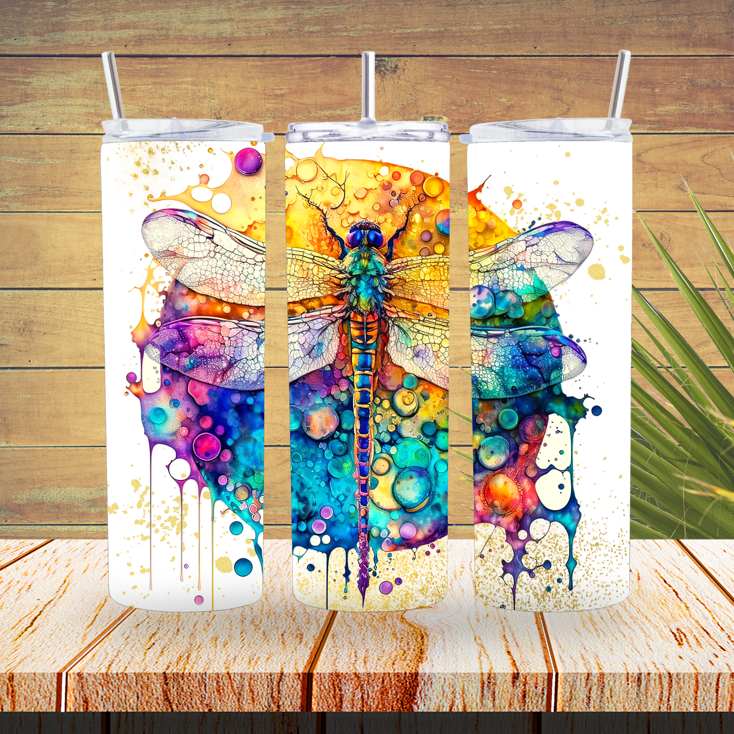 Ready to Use - Sublimation or Vinyl Tumbler Wraps  - Alcohol Ink Dragonfly - TW100444