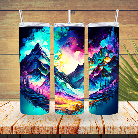 Ready to Use - Sublimation or Vinyl Tumbler Wraps  - Alcohol Ink Mountains - TW100449