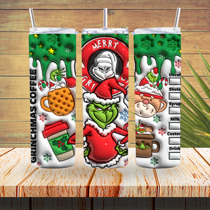 Ready to Use - Sublimation or Vinyl Tumbler Wraps  - Grinchmas Coffee - TW100628