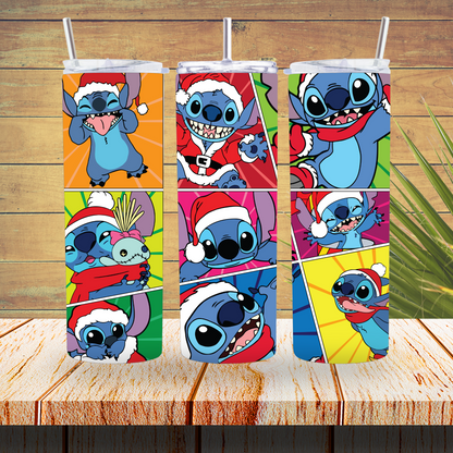 Ready to Use - Sublimation or Vinyl Tumbler Wraps  - Blue Alien Christmas - TW100623