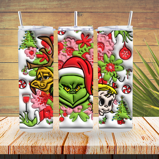 Ready to Use - Sublimation or Vinyl Tumbler Wraps  - 3D Grinch - TW100634