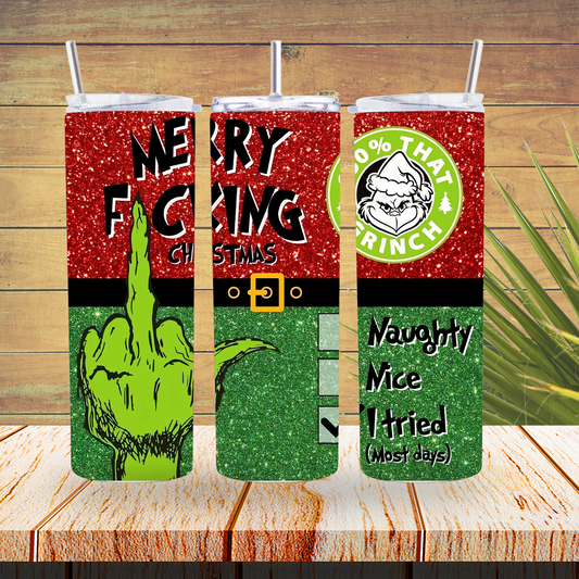Ready to Use - Sublimation or Vinyl Tumbler Wraps  - Grinch Merry Christmas - TW100643