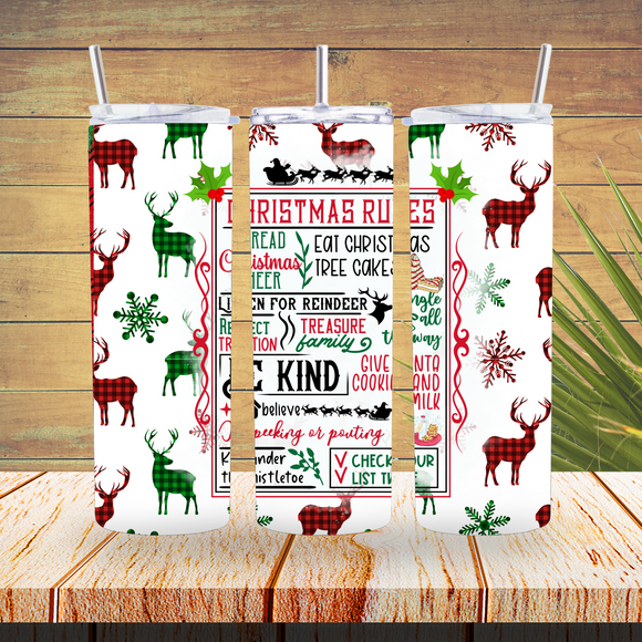 Ready to Use - Tumbler Wraps - Vinyl or Sublimation - Christmas Rules - TW100662