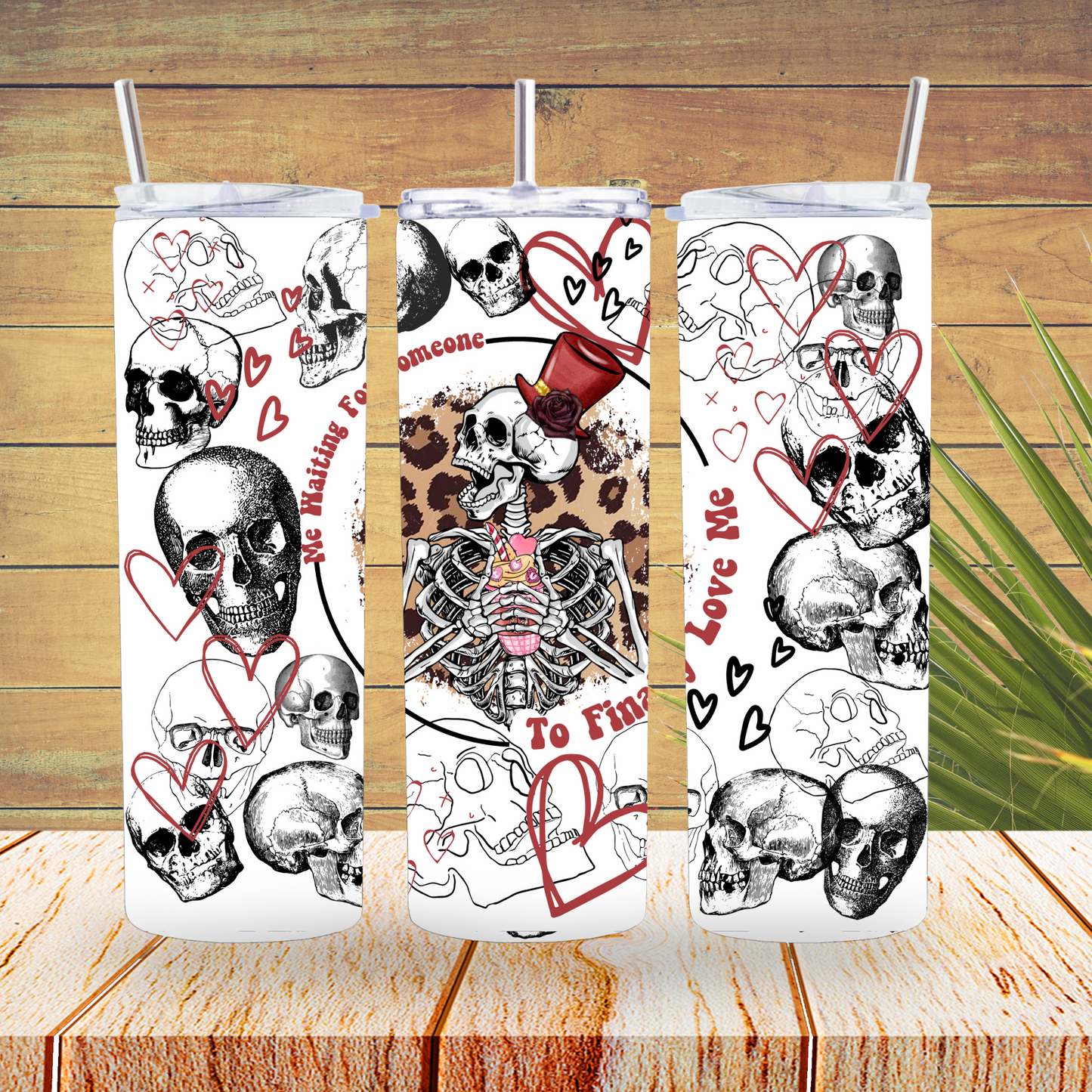 Ready to Use - Tumbler Wraps - Vinyl or Sublimation - Skull Hearts - TW100677