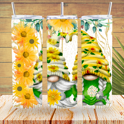 Ready to Use - Tumbler Wraps - Vinyl or Sublimation - Yellow Daisy Gnomes - TW100798