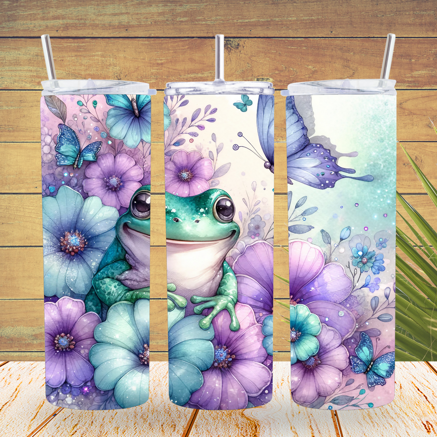 Ready to Use - Tumbler Wraps - Vinyl or Sublimation - Frog and Flowers - TW100700