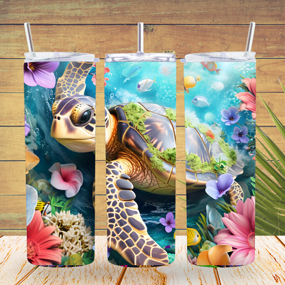 Ready to Use - Tumbler Wraps - Vinyl or Sublimation - Turtle - TW100721