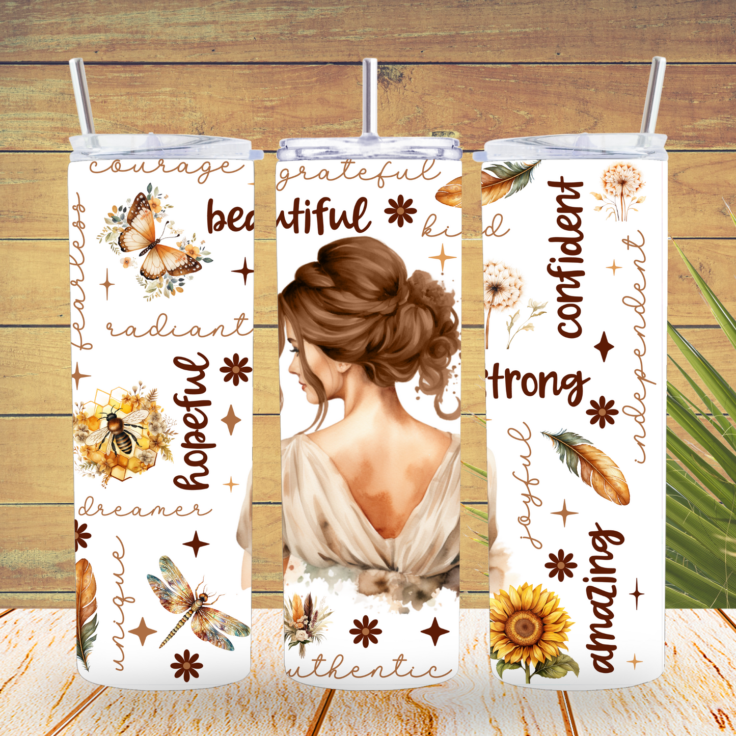 Ready to Use - Tumbler Wraps - Vinyl or Sublimation - Beautiful, Strong Lady - TW100708