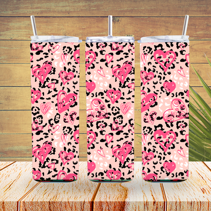 Ready to Use - Sublimation or Vinyl - Tumbler Wraps  - Leopard Hearts - TW100144