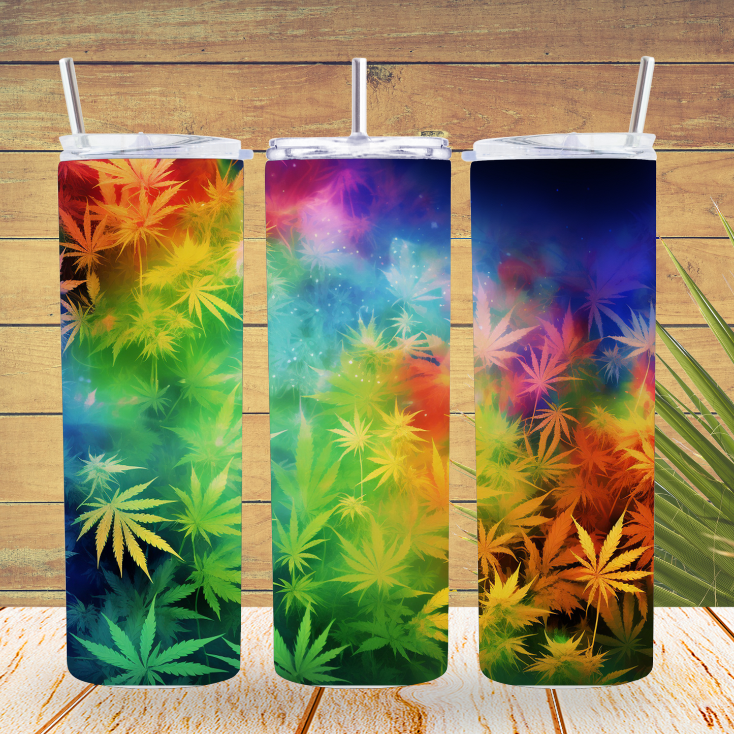 Ready to Use - Tumbler Wraps - Vinyl or Sublimation - Colourful Weed - TW100745