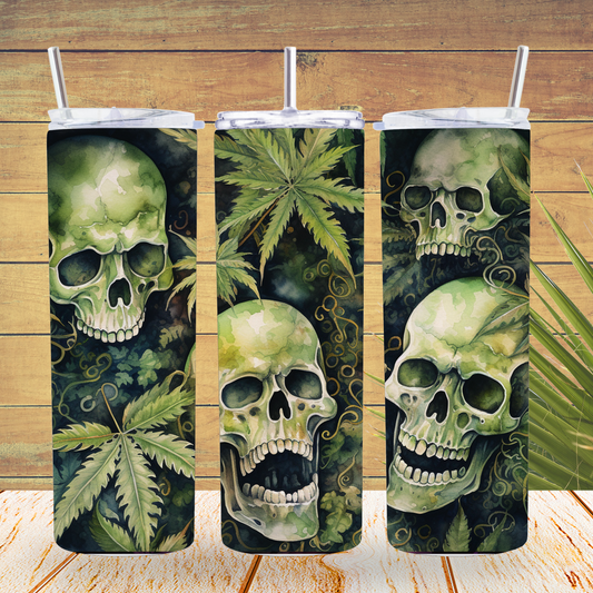 Ready to Use - Tumbler Wraps - Vinyl or Sublimation - Weed Skull - TW100739