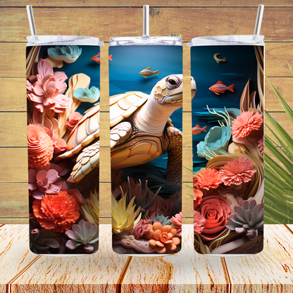 Ready to Use - Tumbler Wraps - Vinyl or Sublimation - 3D Turtles - TW100749