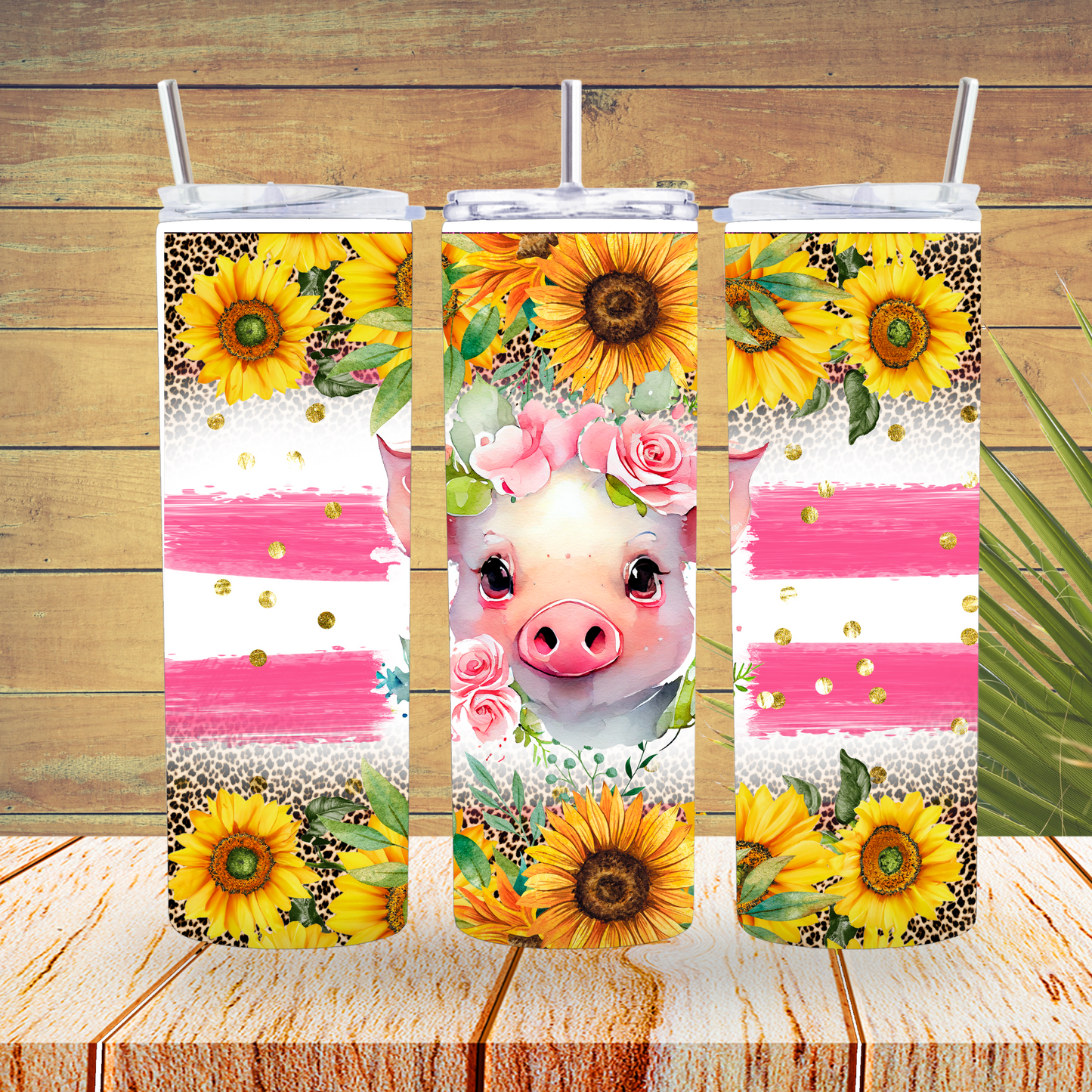 Ready to Use - Sublimation or Vinyl - Tumbler Wraps  - Sunflower Pig- TW100102