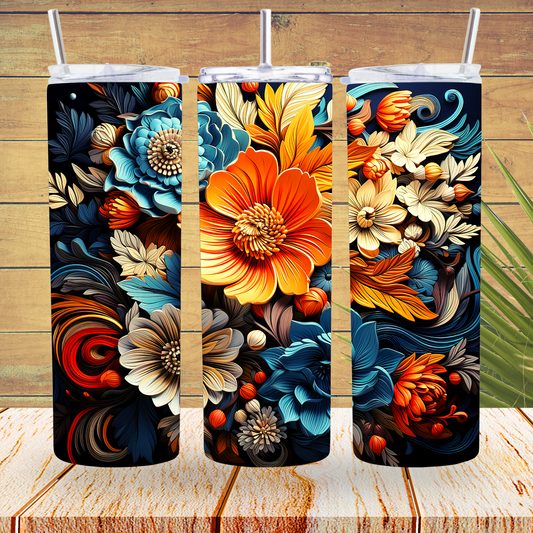 Ready to Use - Tumbler Wraps - Vinyl or Sublimation - 3D Flowers - TW100757