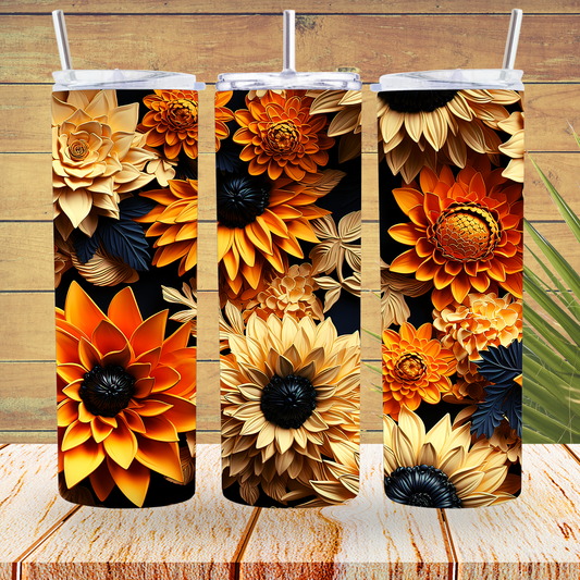Ready to Use - Tumbler Wraps - Vinyl or Sublimation - 3D Flowers - TW100756