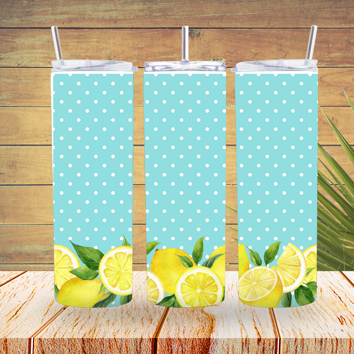 Ready to Use - Sublimation or Vinyl - Tumbler Wraps  - Blue Polka Dot Lemon - TW100099