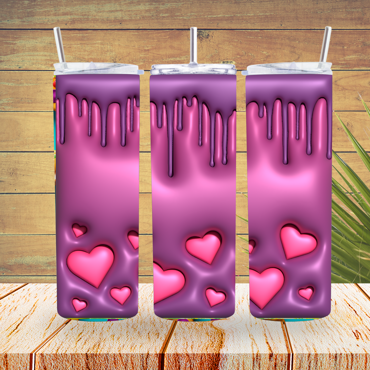 Ready to Use - Sublimation or Vinyl - Tumbler Wraps  - 3D Puff Hearts - TW100178
