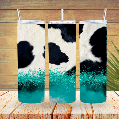 Ready to Use - Sublimation or Vinyl Tumbler Wraps  - Cow Glitter - TW100188