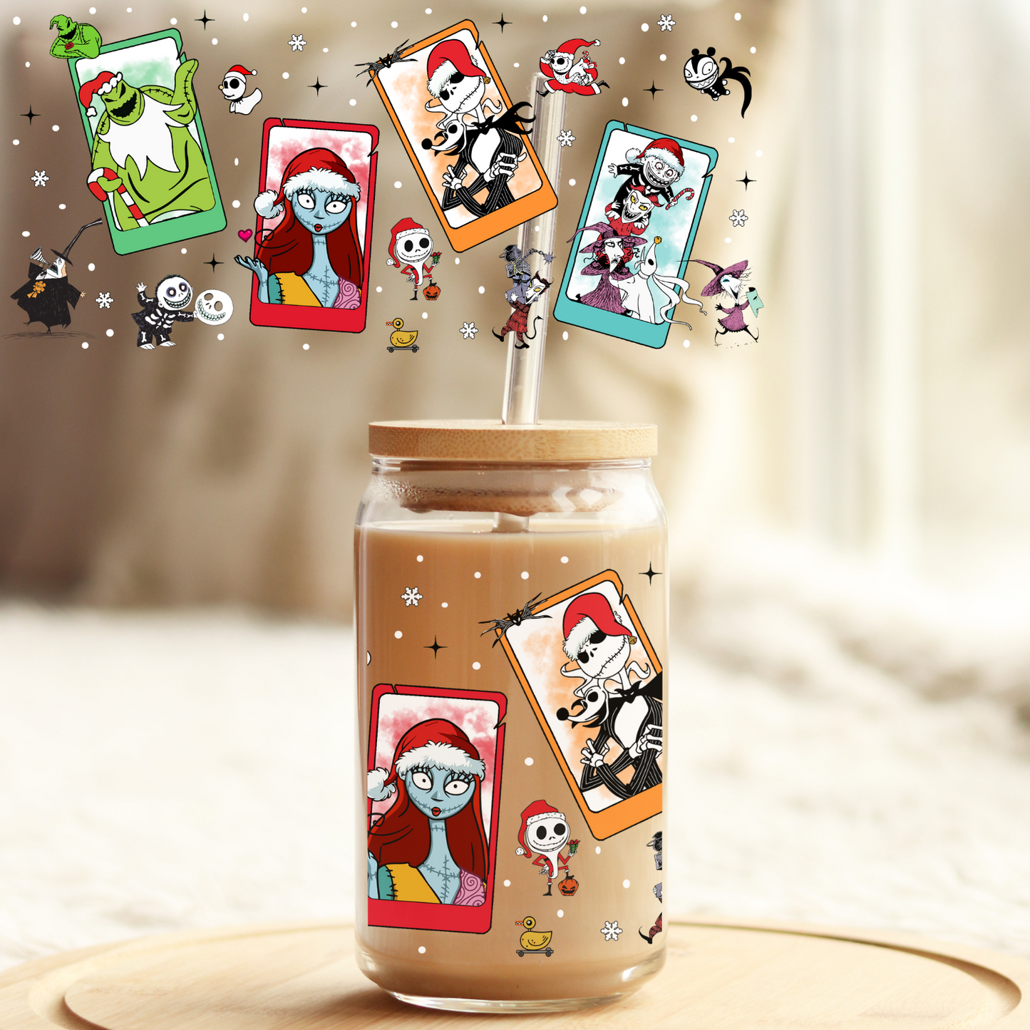 Tumbler Cup Wrap 16oz UV DTF Crystal Sticker: Jack and Sally Christmas UVDTF100275