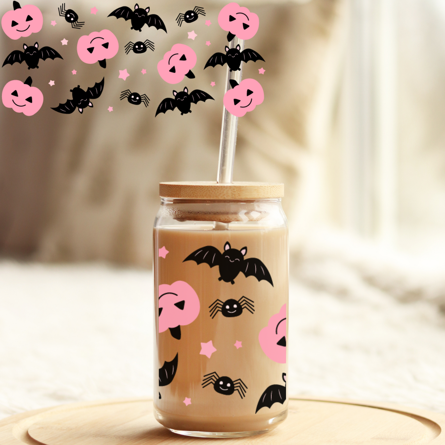 Tumbler Cup Wrap 16oz UV DTF Crystal Sticker: Halloween Pumpkins UVDTF100278