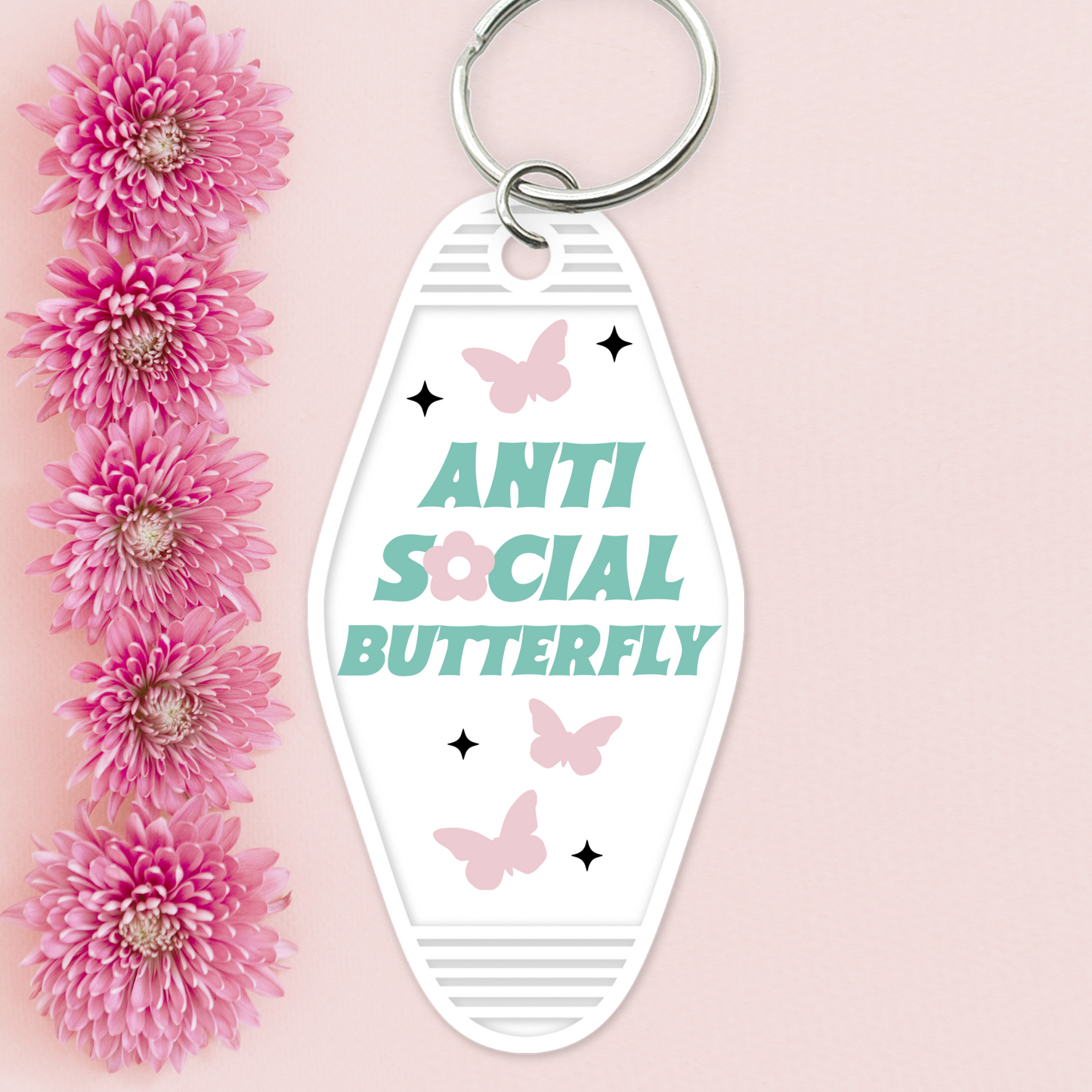 UV DTF Motel Keychain - Antisocial Butterfly - UVDTFKEY041