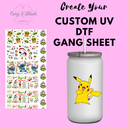 Custom UV DTF Print, Ready to Use Stickers. GANG SHEET BUILDER. Add your images onto our sheet sizes